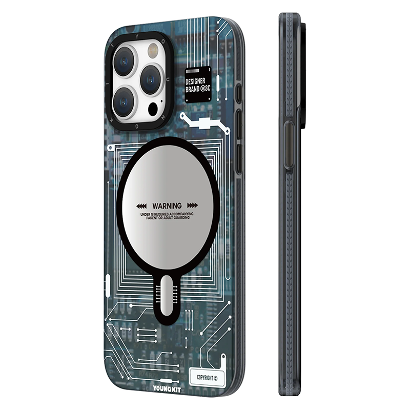 قاب آیفون یانگ‌کیت مدل Futuristic CircuitMag Ares Sport رنگ آبی با پشتیبانی از MagSafe
