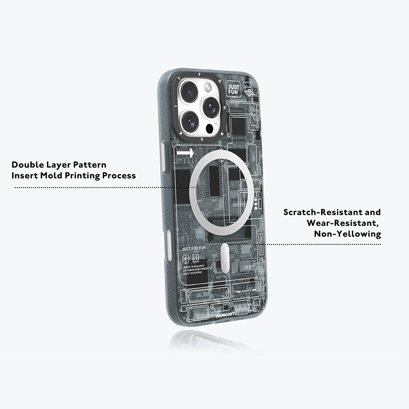 قاب آیفون Youngkit مدل Futuristic CircuitMag آبی با پشتیبانی از MagSafe