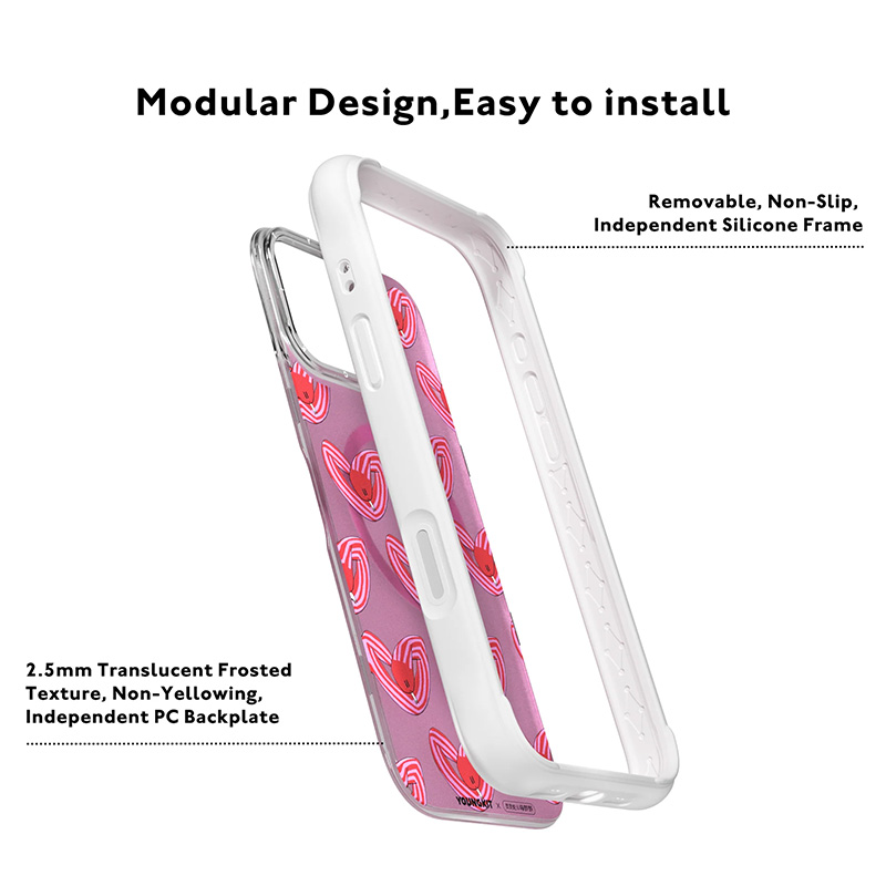 قاب YOUNGKIT مدل Heart Ripple آیفون 16 پرو مکس با مگسیف، فریم سیلیکونی و طرح موج قلبی